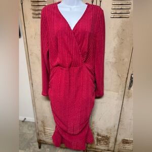 Fuchsia plus size 3XL women’s wrap style ruffled Hem SHEIN Curve dress